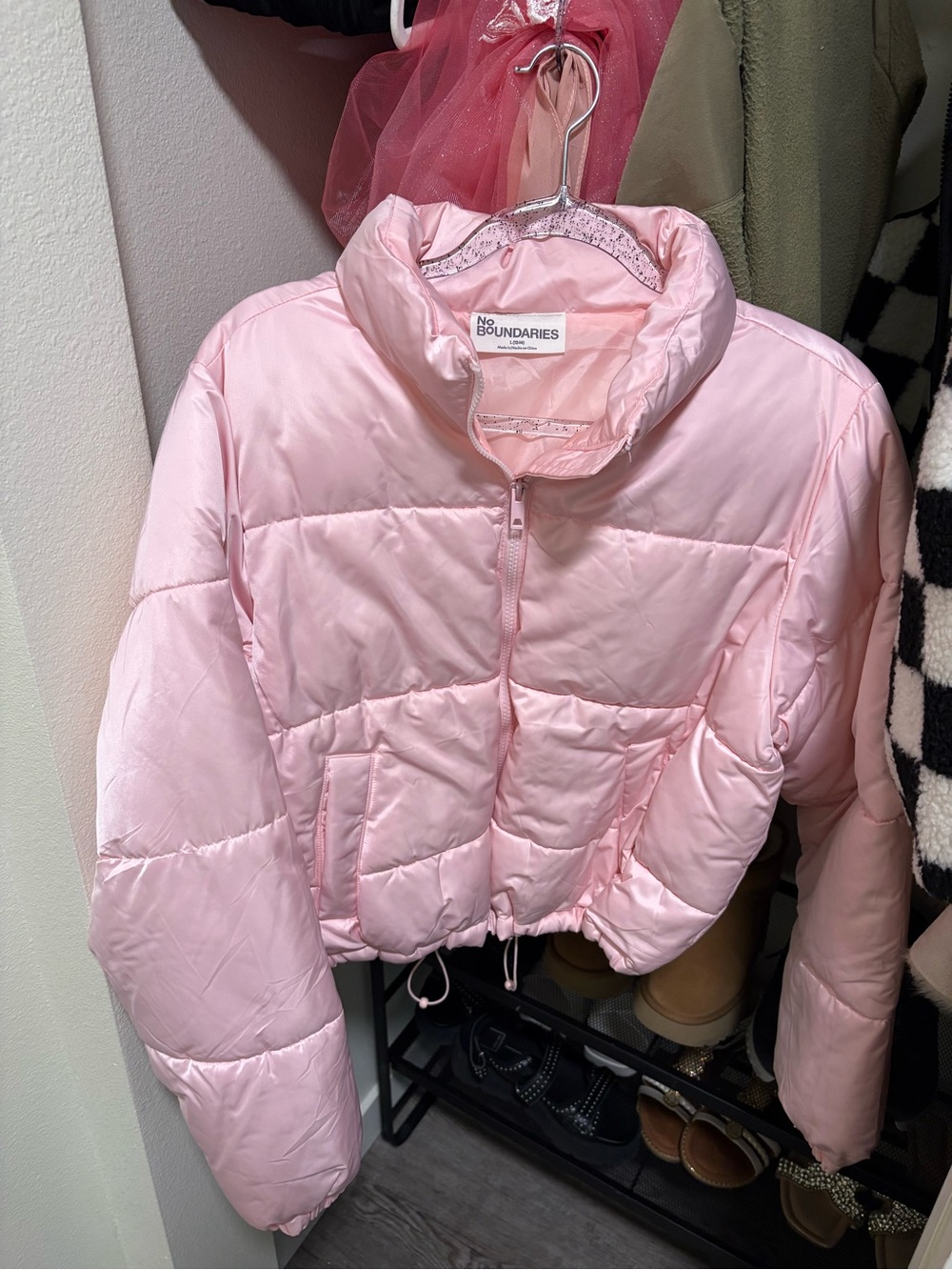No Boundaries Light Pink Cropped Puffer Jacket